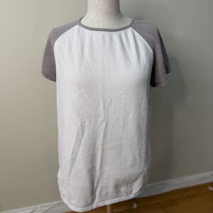 Barefoot Dreams CozyChic Ultra Lite Raglan Baseball Tee White Gray M Minimalist